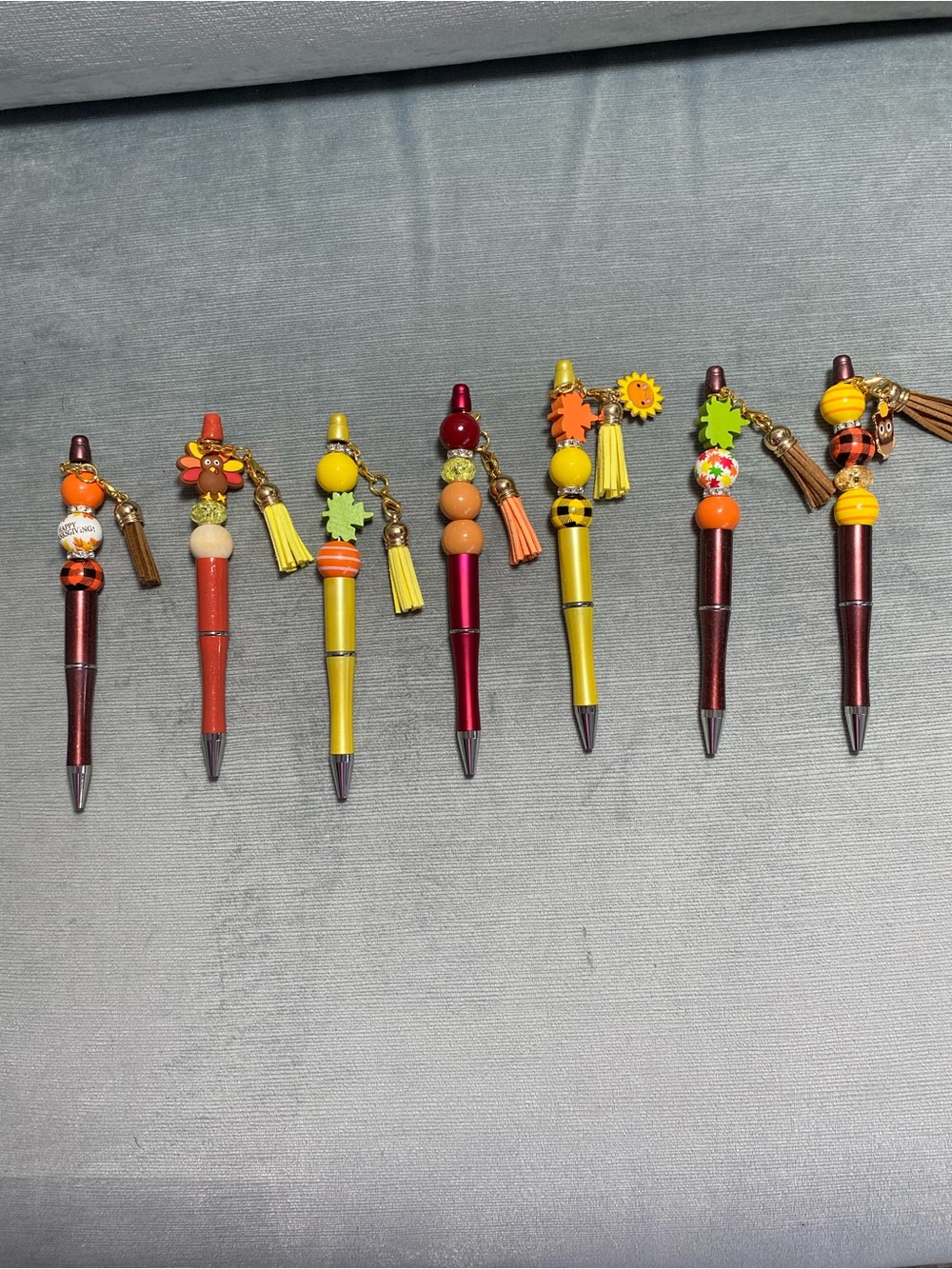 ONE Hand Crafted Fall Themed Beaded Tassel Ballpoint Pen Set, Extra Pen Refill